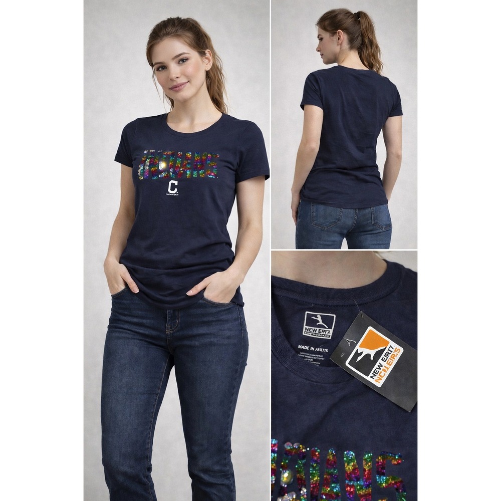 New Era Cleveland Indians Girls‎ 10/12 Navy Blue NWT Sequin Sporty